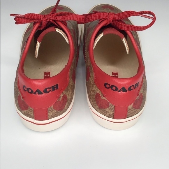 COACH Lowline Signature Lace-up Sneakers in Red Apple Hearts. - Picture 6 of 10